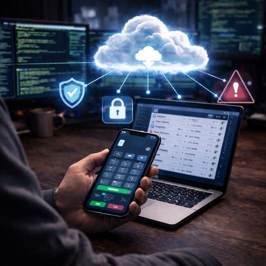 Image of a mobile phone and laptop involved in a fraud scam protected by Centurion Computers IT Support in Hexham